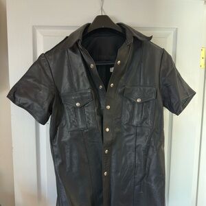 Black Leather Short Sleeve Shirt